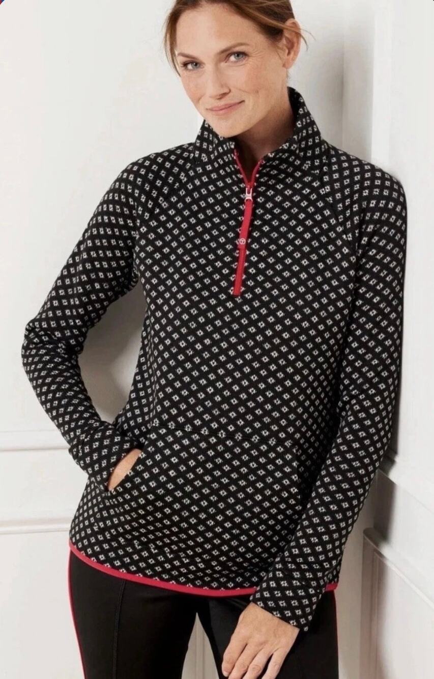 T by Talbots Fleeceback Half-Zip Pullover Mini Diamond Geo, Women's Medium